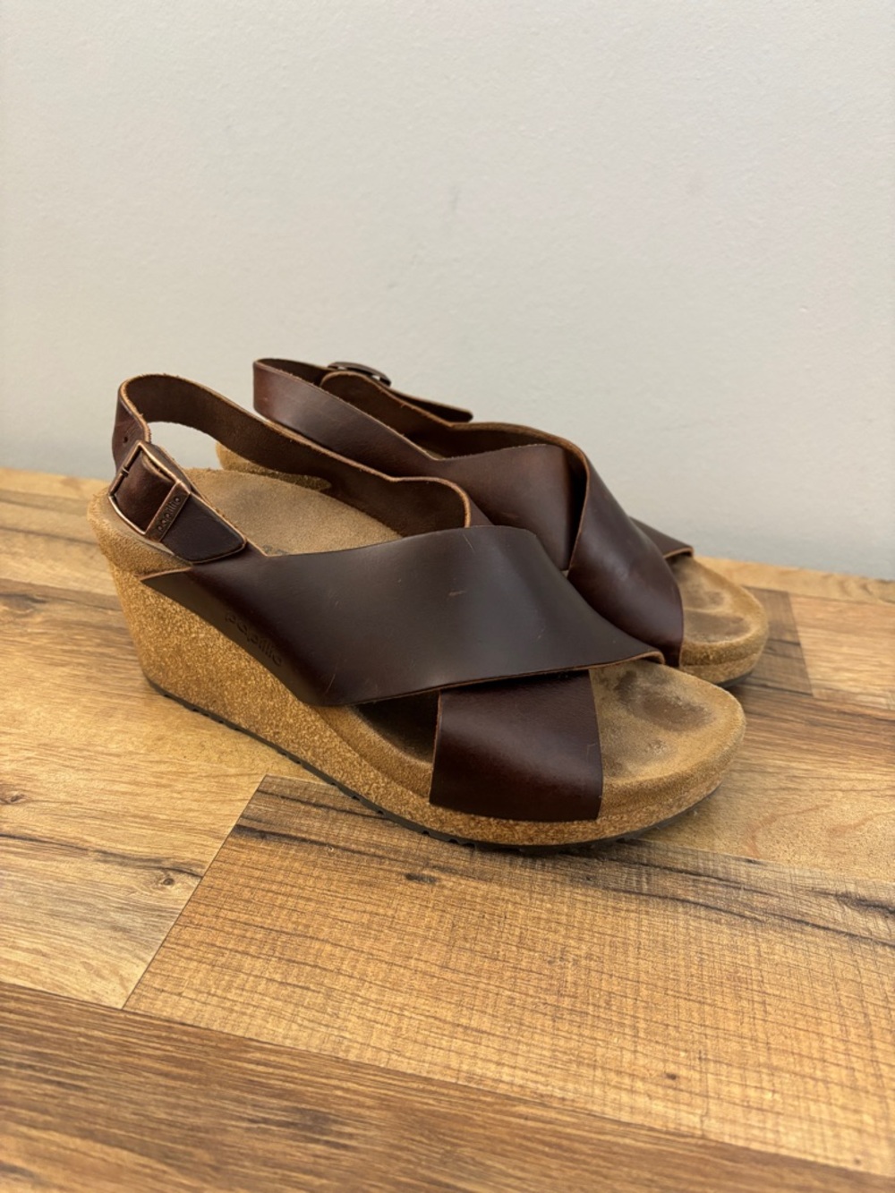 Birkenstock Papillio Samira Wedge Slide Sandals Leather Criss Cross Straps - Picture 1 of 10